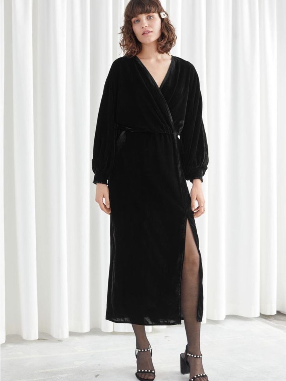 & Other Stories Black Velvet Dress MIDI Size 8